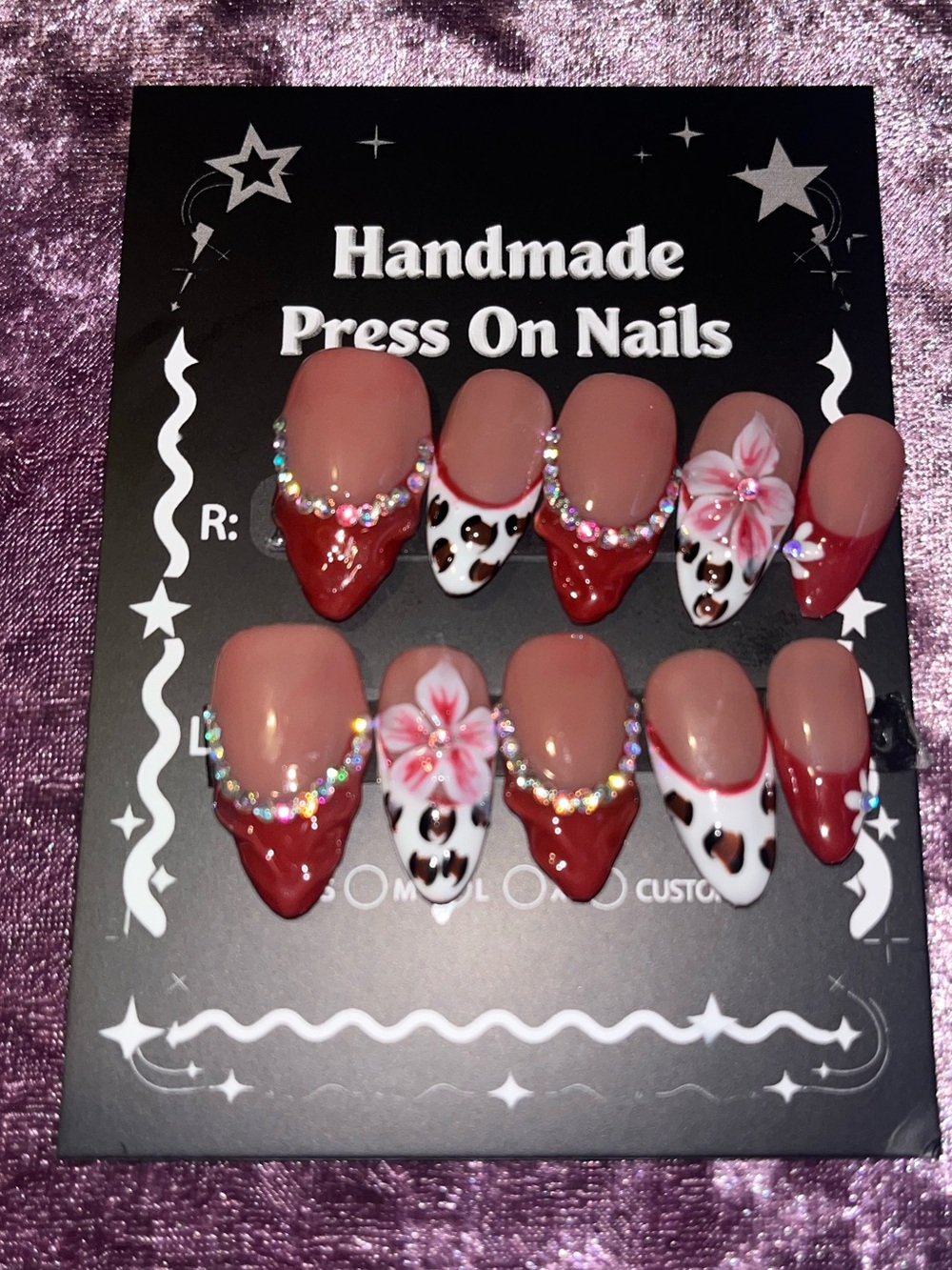Red Floral Press-On Nails - Custom Set